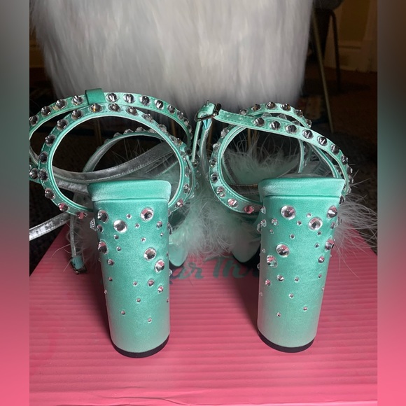 NWT | Sugar Thrillz fluffy boudoir heels mint green WMNS6 - Picture 3 of 11